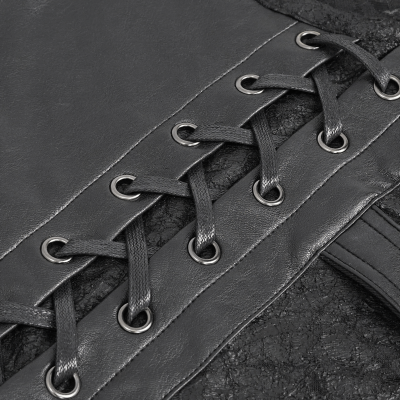 Punk Buckles Splice T-shirt with Pocket on Sleeve / Men's Round Neck Lace-Up T-Shirts