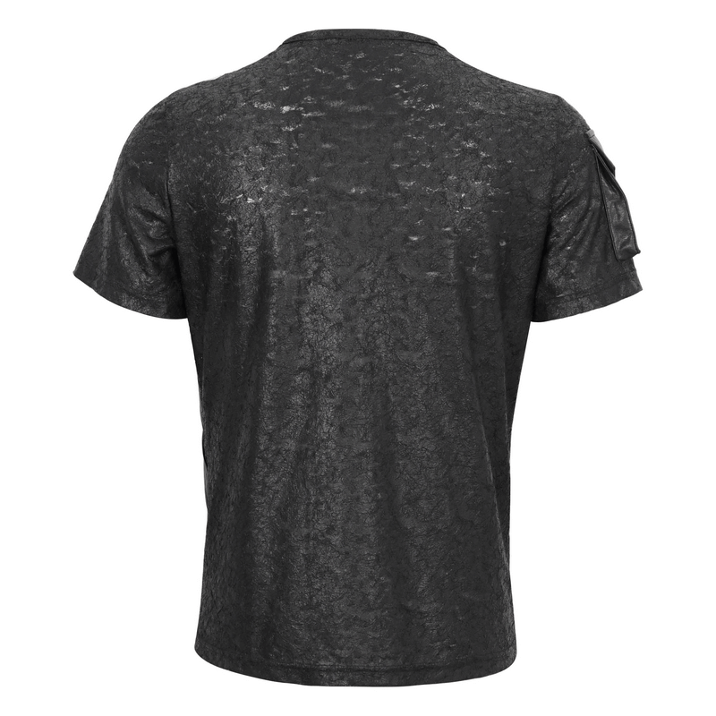 Punk Buckles Splice T-shirt with Pocket on Sleeve / Men's Round Neck Lace-Up T-Shirts