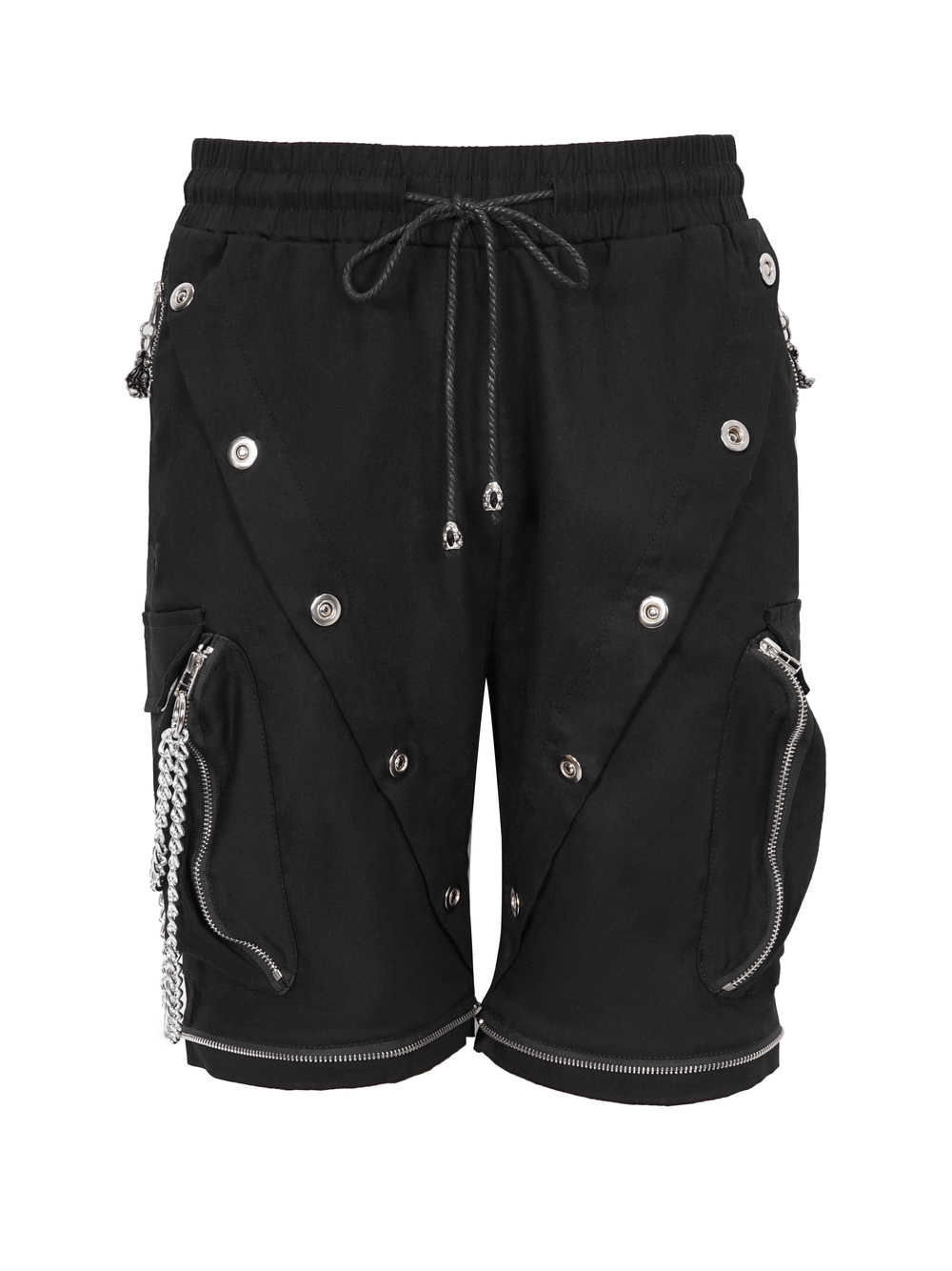 Punk Cargo Pants With Metal Buttons / Gothic Black Detachable Trousers with Chain