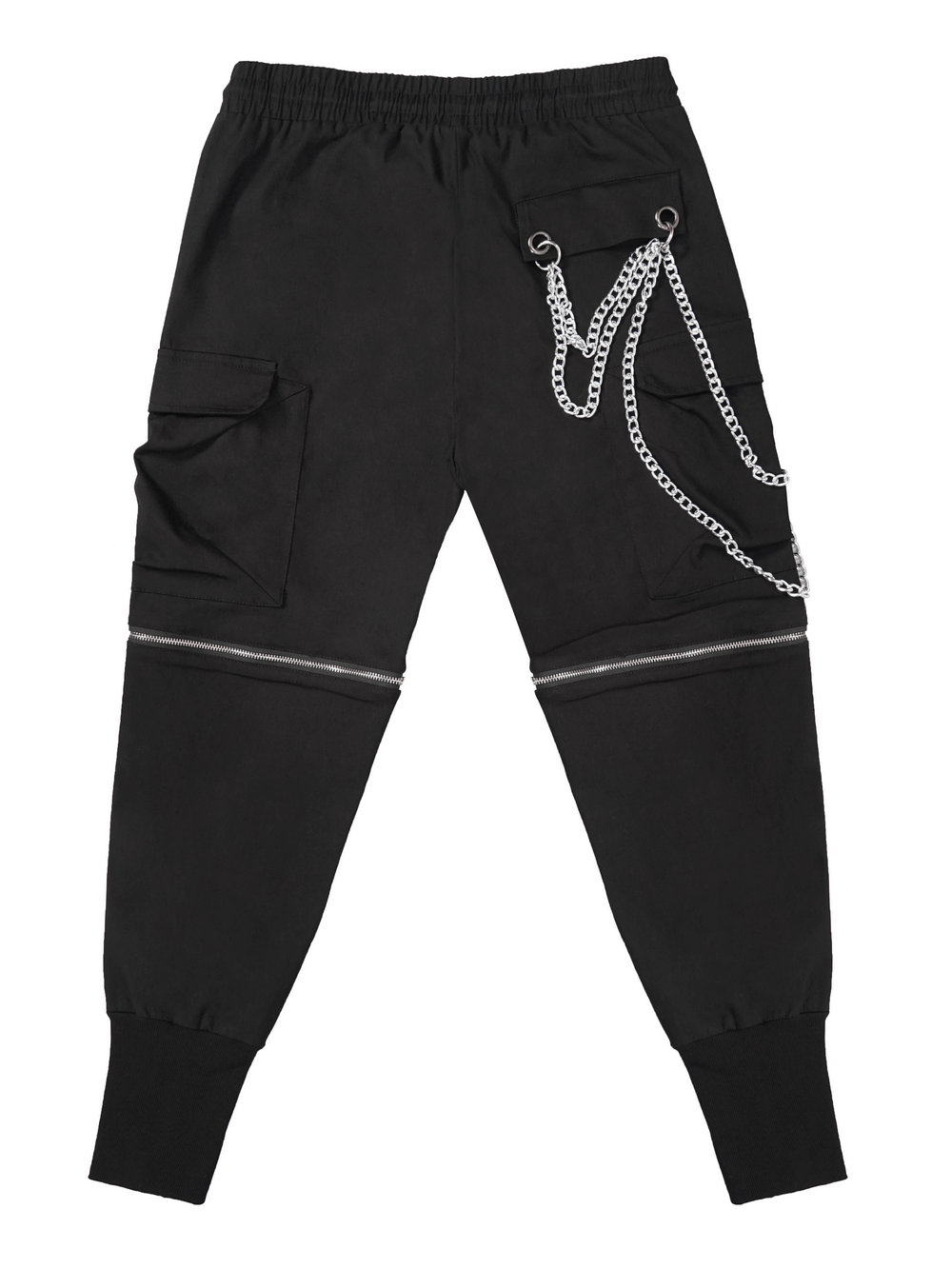 Punk Cargo Pants With Metal Buttons / Gothic Black Detachable Trousers with Chain