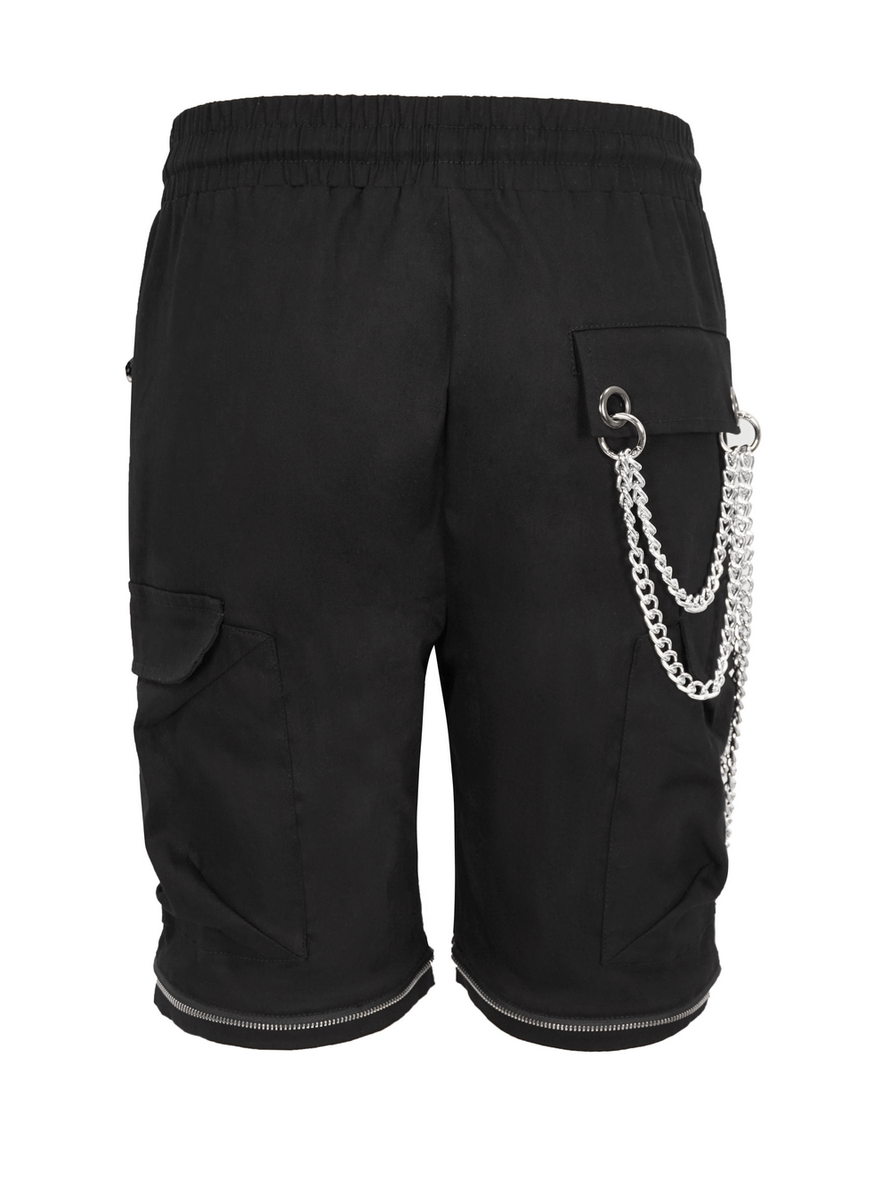 Punk Cargo Pants With Metal Buttons / Gothic Black Detachable Trousers with Chain