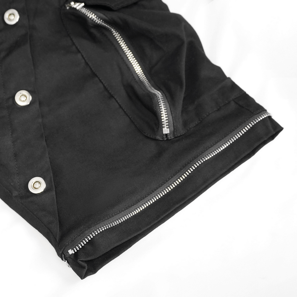 Punk Cargo Pants With Metal Buttons / Gothic Black Detachable Trousers with Chain