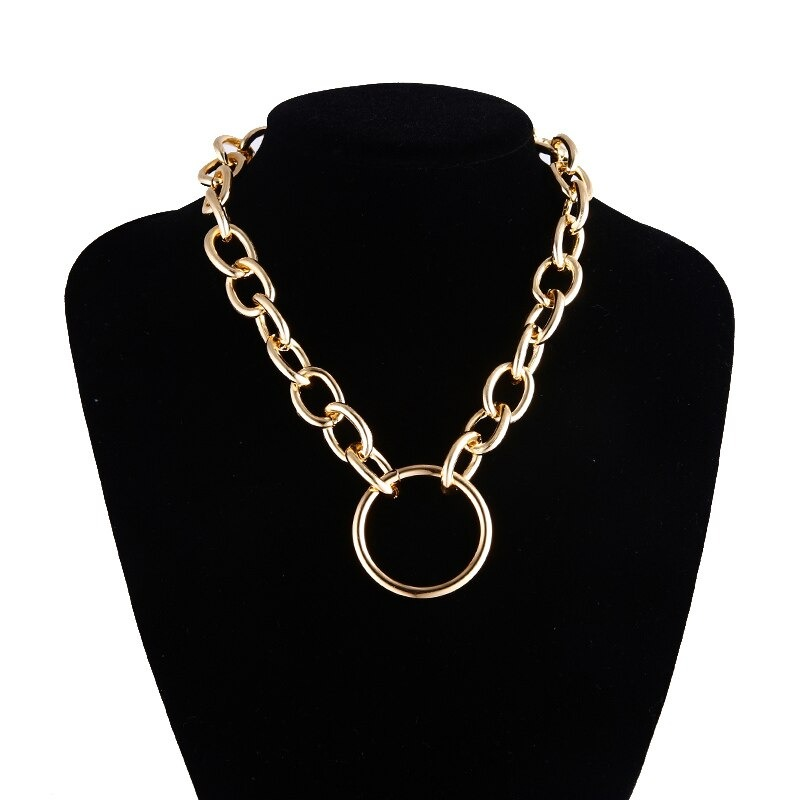 Punk Chain Choker Necklace with Circle / Women's Vintage Aluminium Necklace