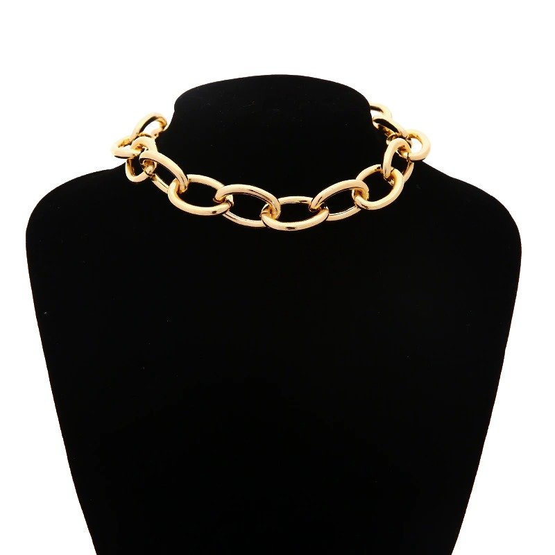 Punk Chain Choker Necklace with Circle / Women's Vintage Aluminium Necklace