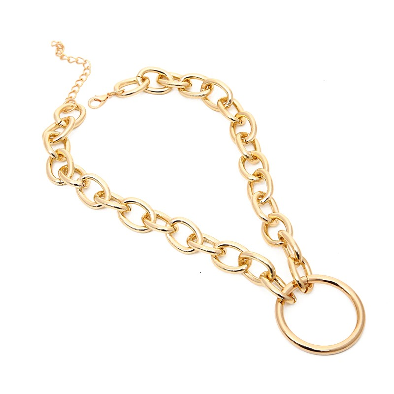 Punk Chain Choker Necklace with Circle / Women's Vintage Aluminium Necklace