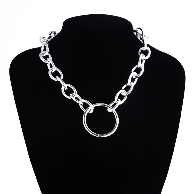 Punk Chain Choker Necklace with Circle / Women's Vintage Aluminium Necklace