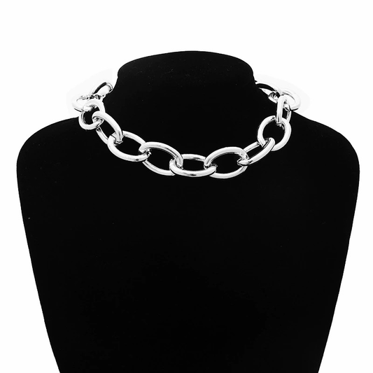 Punk Chain Choker Necklace with Circle / Women's Vintage Aluminium Necklace