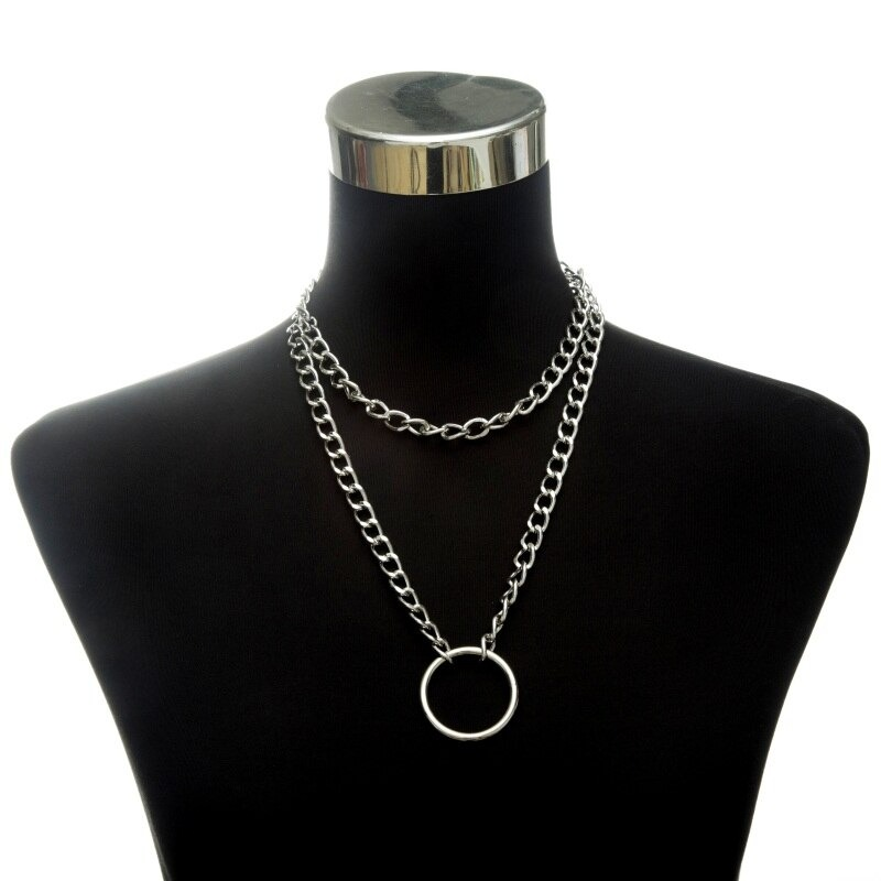 Punk Chain Choker Necklace with Circle / Women's Vintage Aluminium Necklace