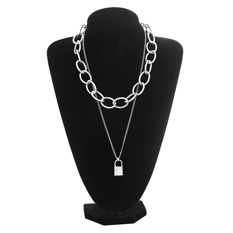 Punk Chain Choker Necklace with Circle / Women's Vintage Aluminium Necklace