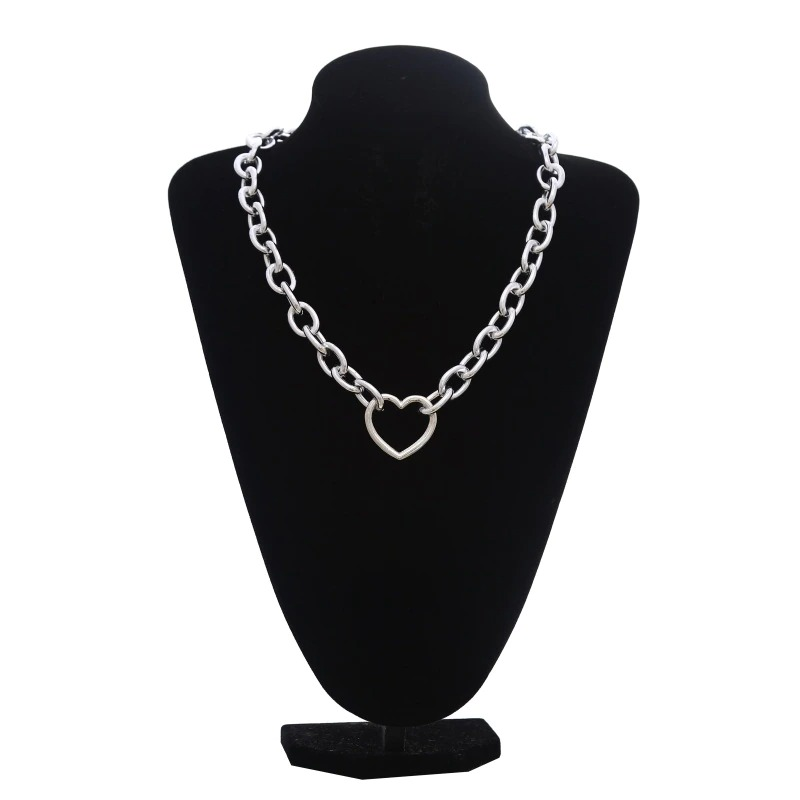 Punk Chain Choker Necklace with Circle / Women's Vintage Aluminium Necklace