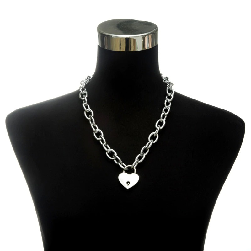 Punk Chain Choker Necklace with Circle / Women's Vintage Aluminium Necklace