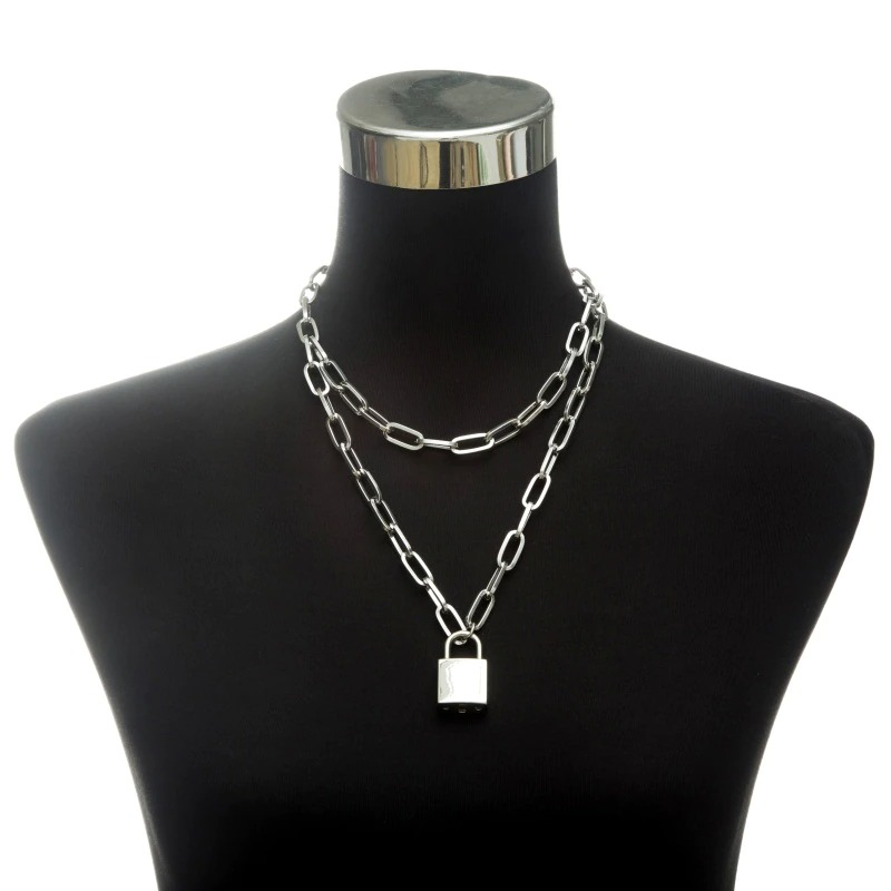 Punk Chain Choker Necklace with Circle / Women's Vintage Aluminium Necklace