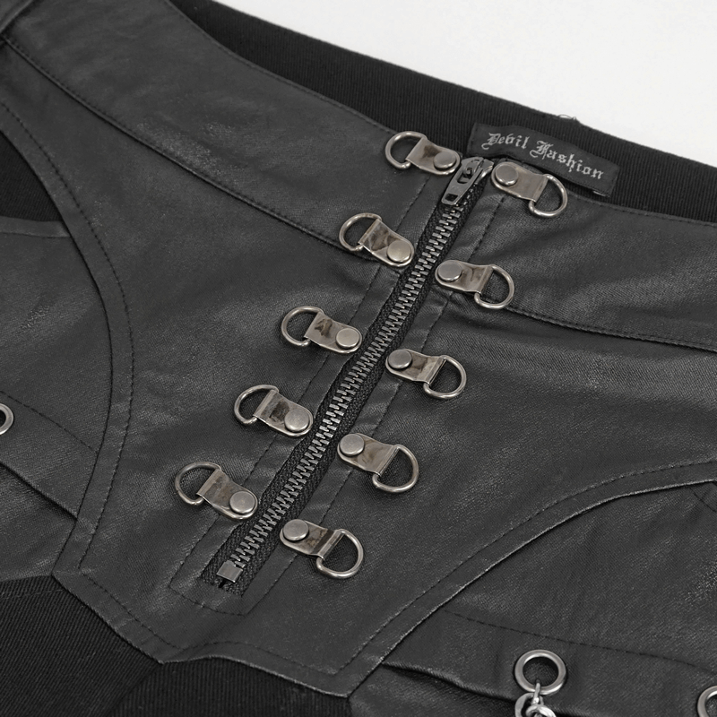 Punk Chains Fitted Male Pants / Black Gothic Trousers with Buckles Strap on Both Thigh
