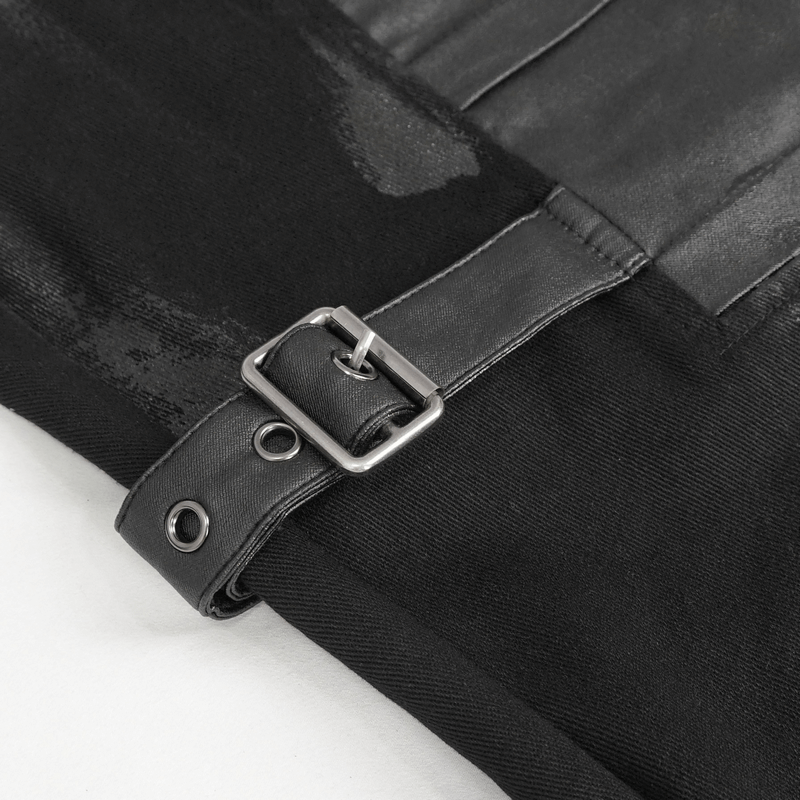 Punk Chains Fitted Male Pants / Black Gothic Trousers with Buckles Strap on Both Thigh