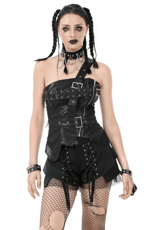 Punk Corset Top with Spiked Details and Zipper Closure