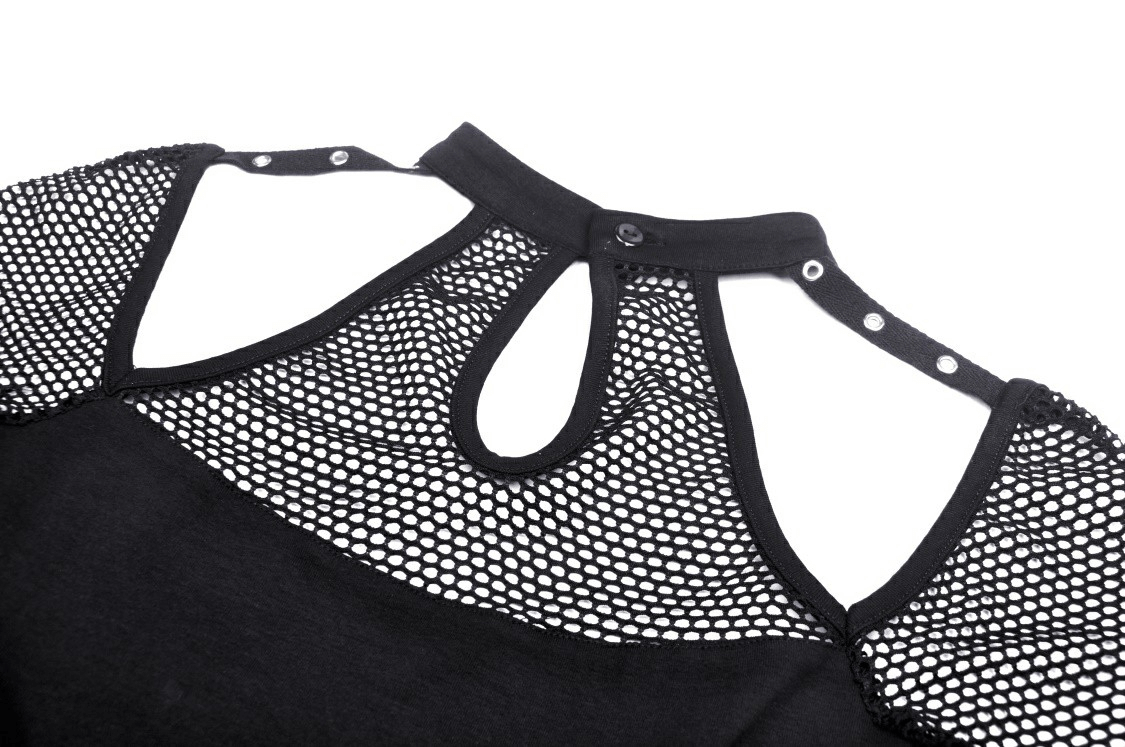 Punk Cutout T-shirt with Mesh Sleeves and Lace-Up Front