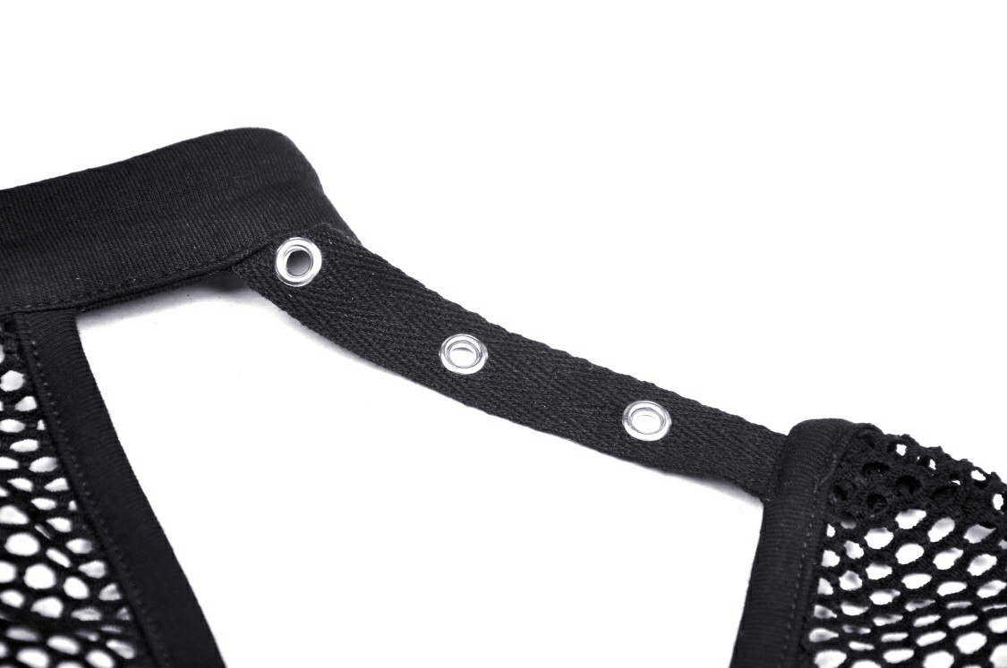 Punk Cutout T-shirt with Mesh Sleeves and Lace-Up Front