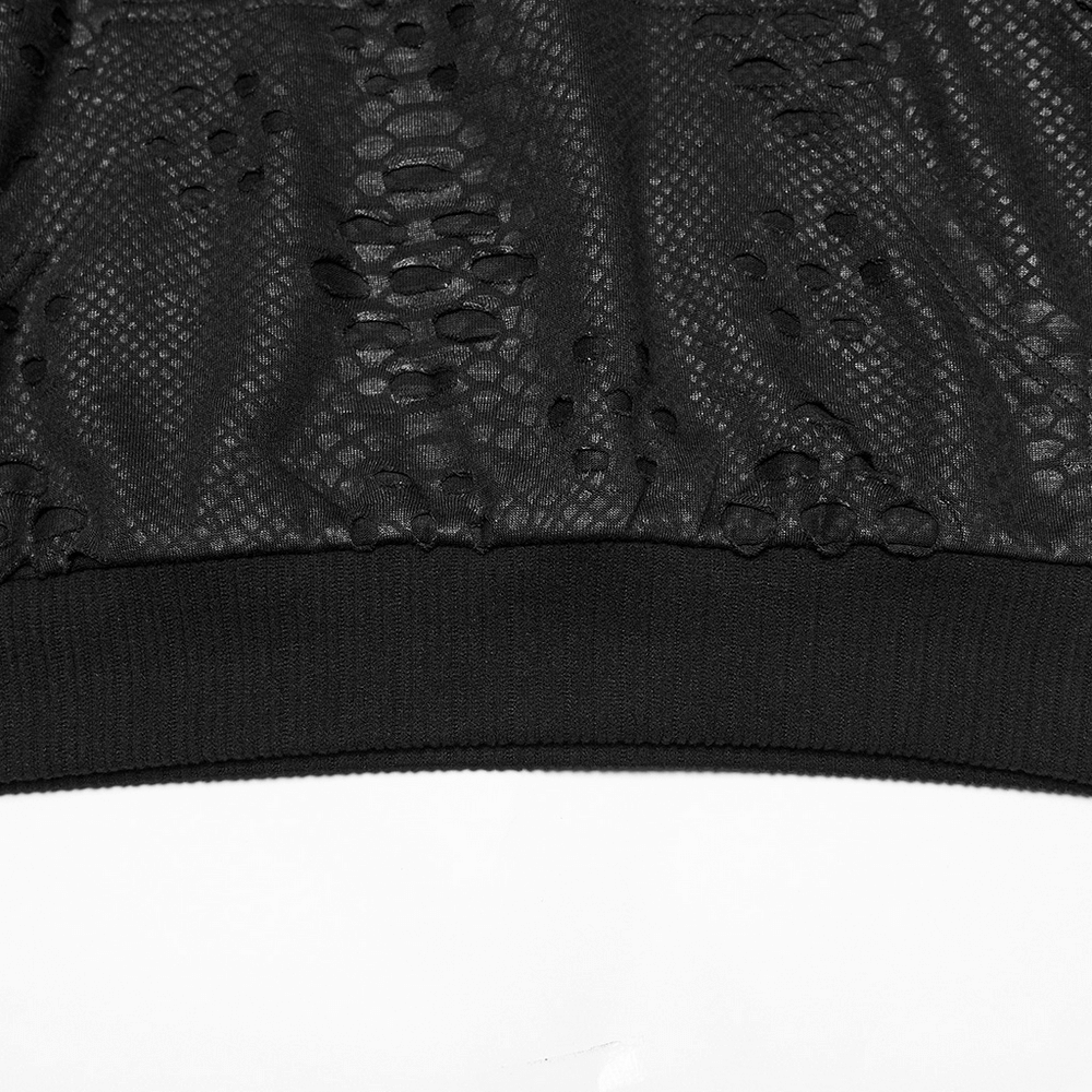 Punk Decadent Tattered Mesh Hoodie with Shoulder Buckles