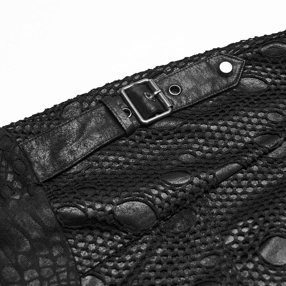 Punk Decadent Tattered Mesh Hoodie with Shoulder Buckles