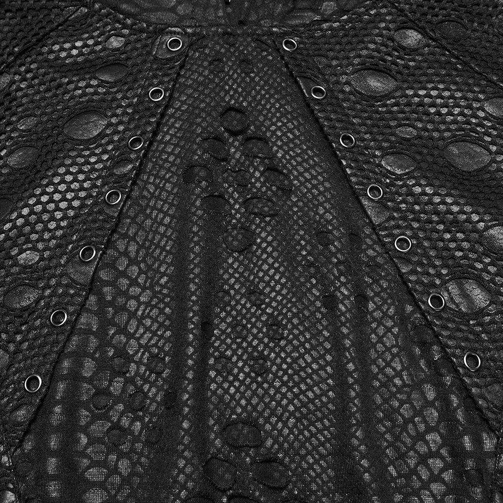 Punk Decadent Tattered Mesh Hoodie with Shoulder Buckles