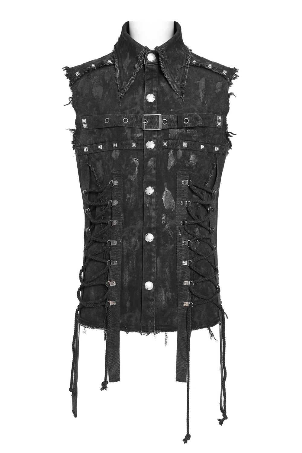 Punk Denim Shirt with Lace-Up Sides and Studded Detail