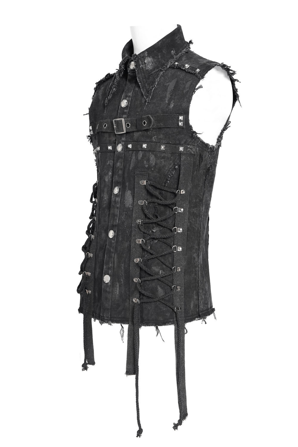 Punk Denim Shirt with Lace-Up Sides and Studded Detail