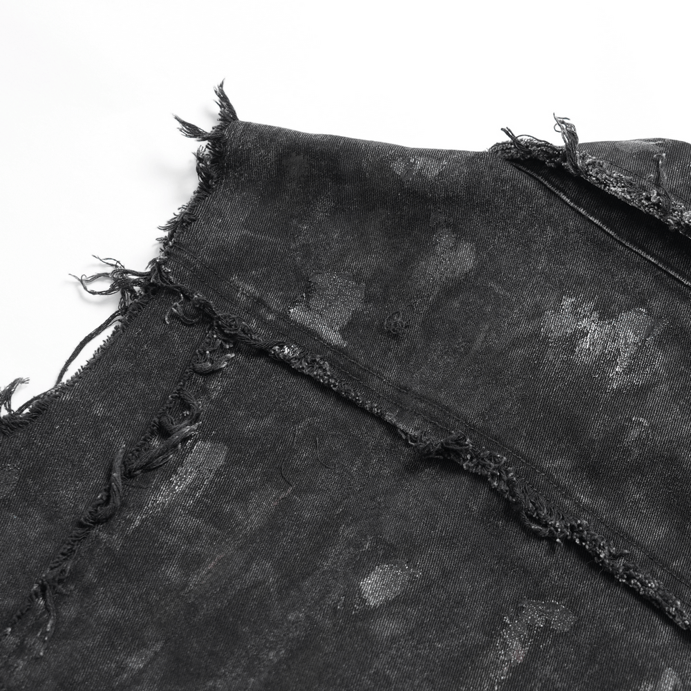 Punk Denim Shirt with Lace-Up Sides and Studded Detail