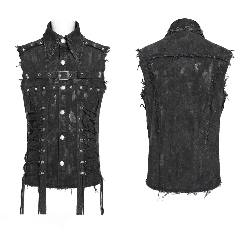 Punk Denim Shirt with Lace-Up Sides and Studded Detail