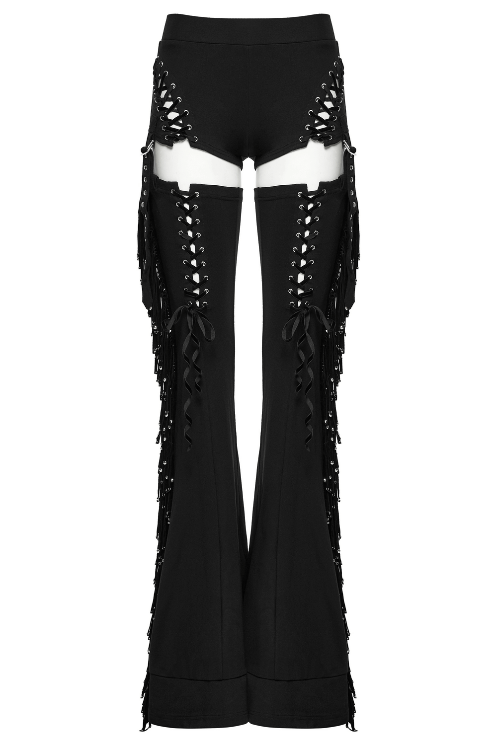 Punk Detachable Tassel Pants with Drawstring and Flared Fit