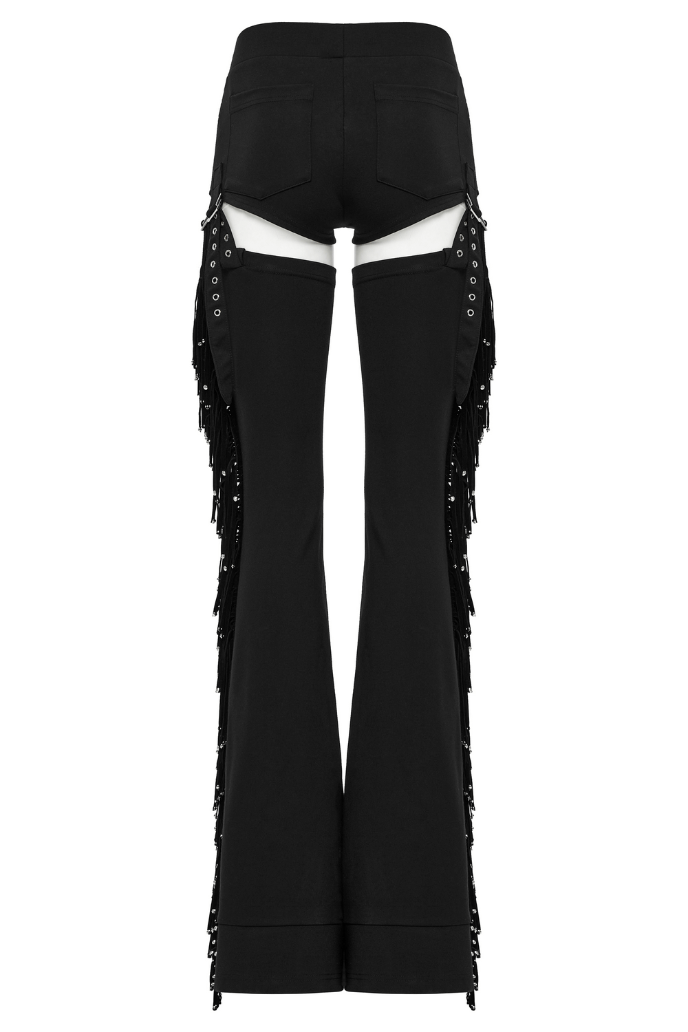 Punk Detachable Tassel Pants with Drawstring and Flared Fit