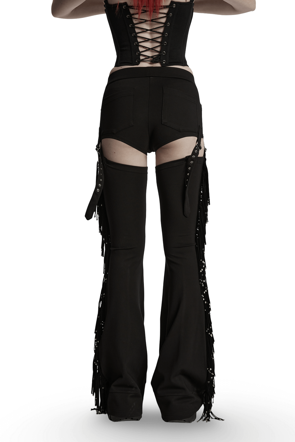 Punk Detachable Tassel Pants with Drawstring and Flared Fit