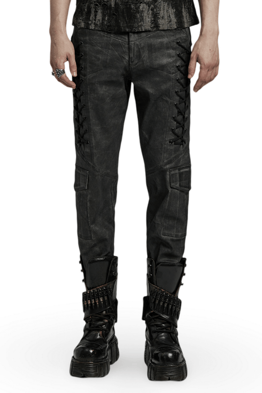 Punk Distressed Drawstring Cargo Pants for Men
