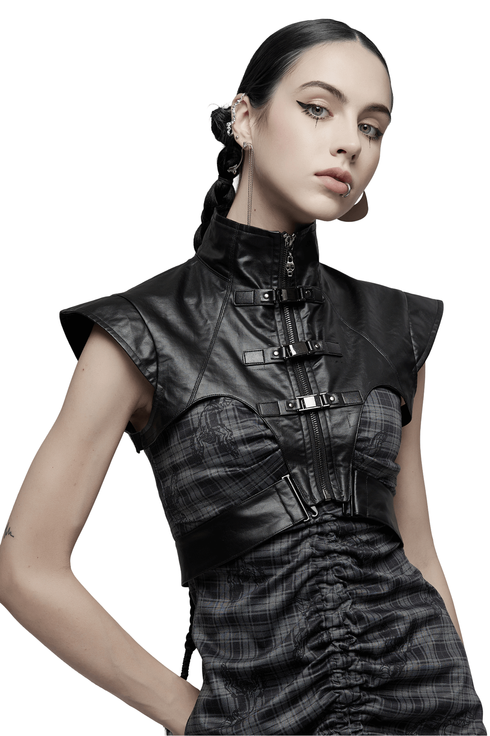 Punk Edgy Wide Shoulder Vest with Metal Accents