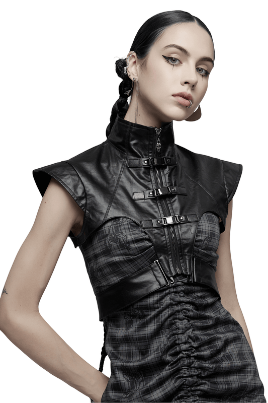 Punk Edgy Wide Shoulder Vest with Metal Accents