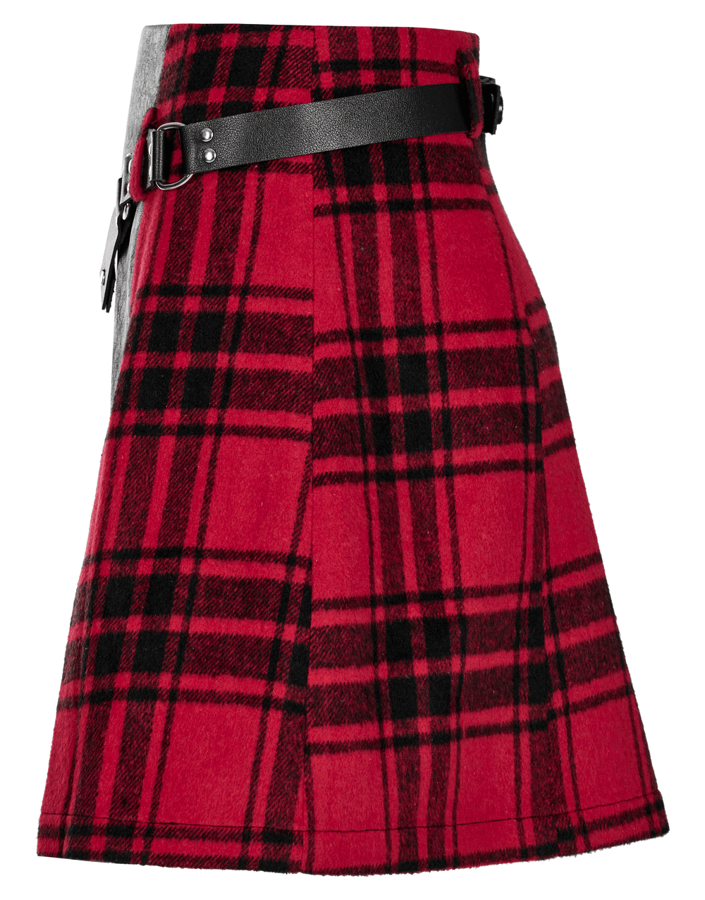 Punk Faux Leather and Plaid Splice Mini Skirt with Rivet Belt
