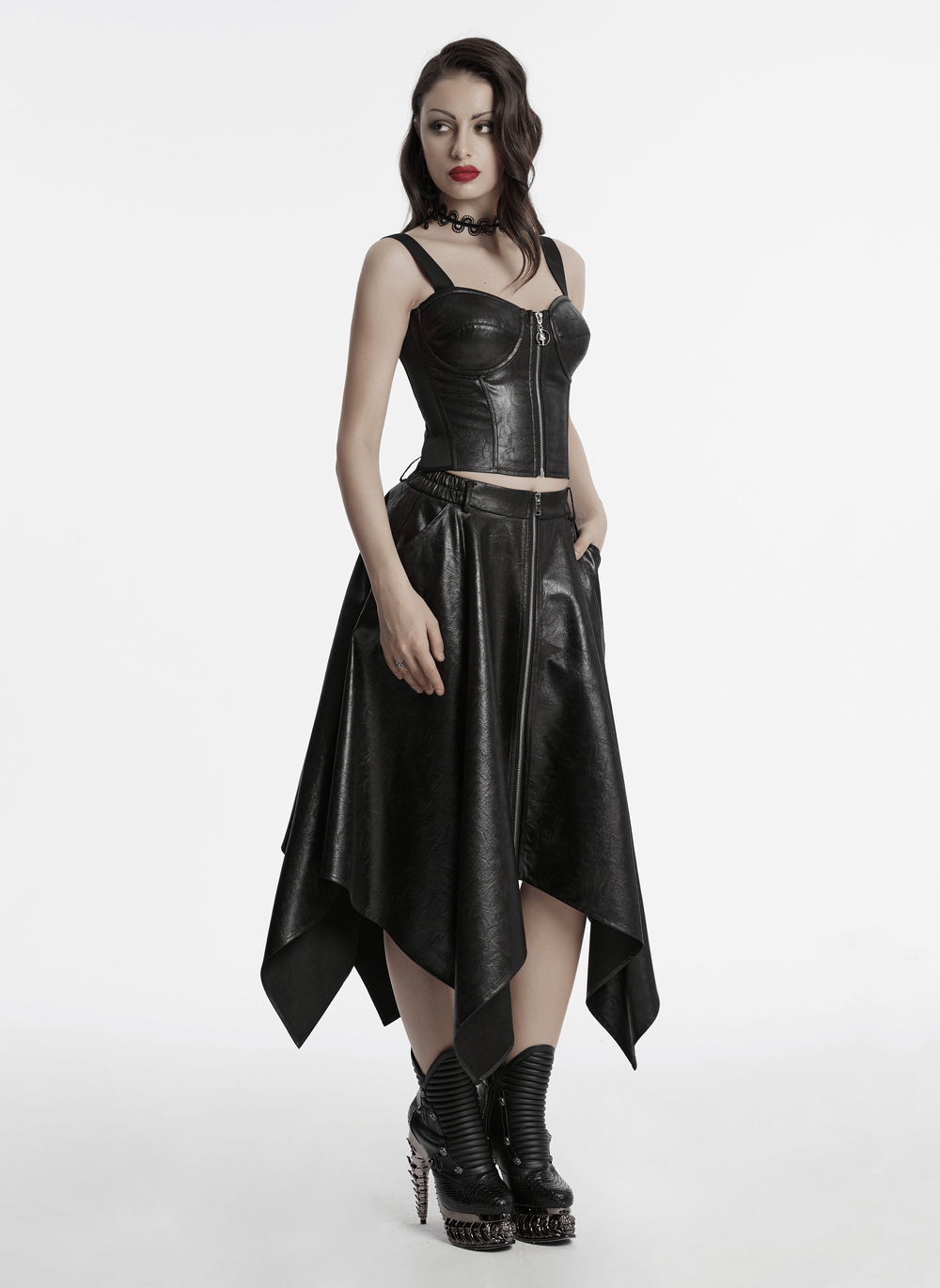 Punk Faux Leather Waistcoat with Adjustable Straps