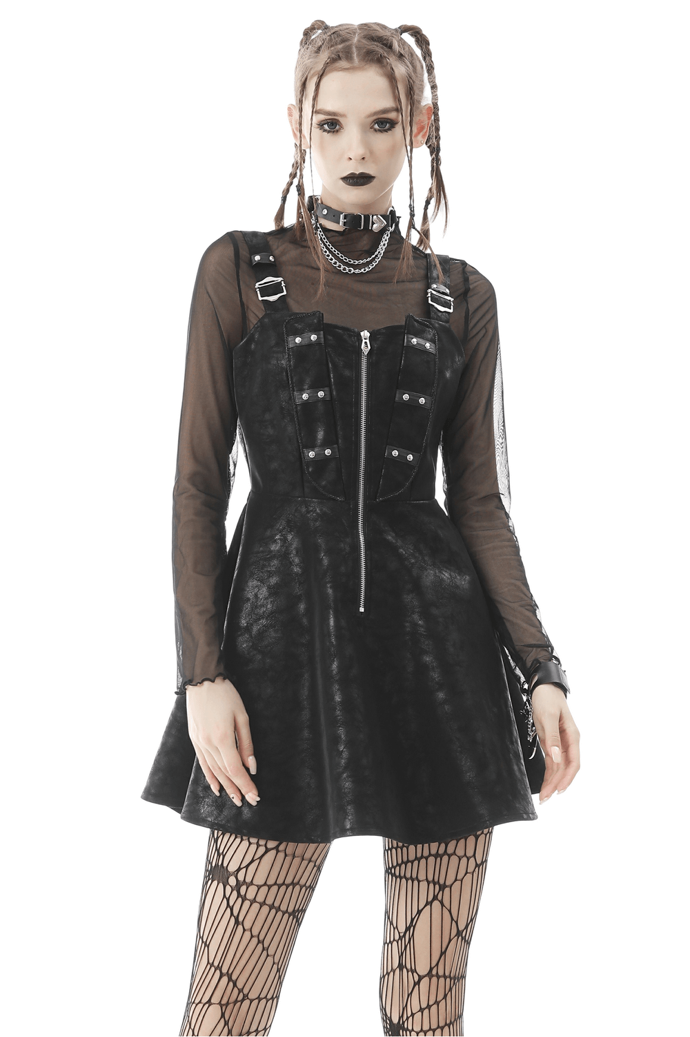 Punk Faux Leather Strap Detail Mini Dress for Women