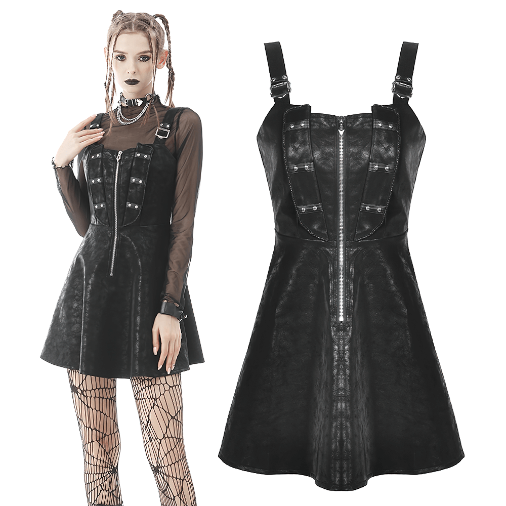 Punk Faux Leather Strap Detail Mini Dress for Women