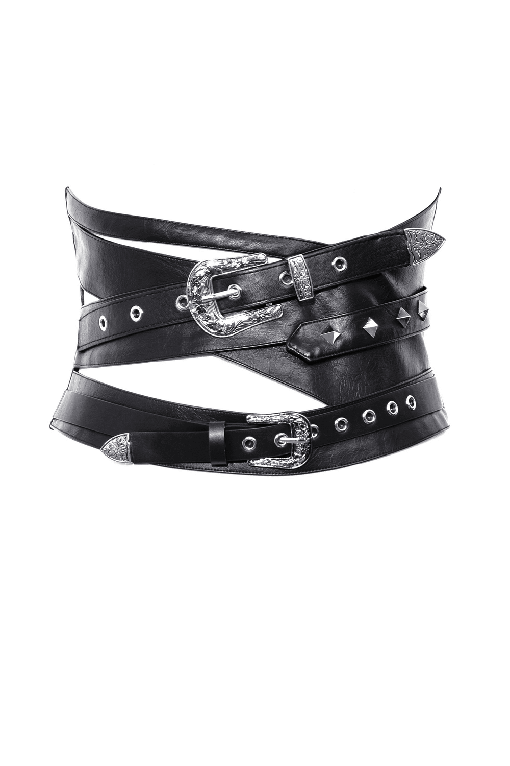 Punk Female PU Leather Corset Belt with Silver Buckles