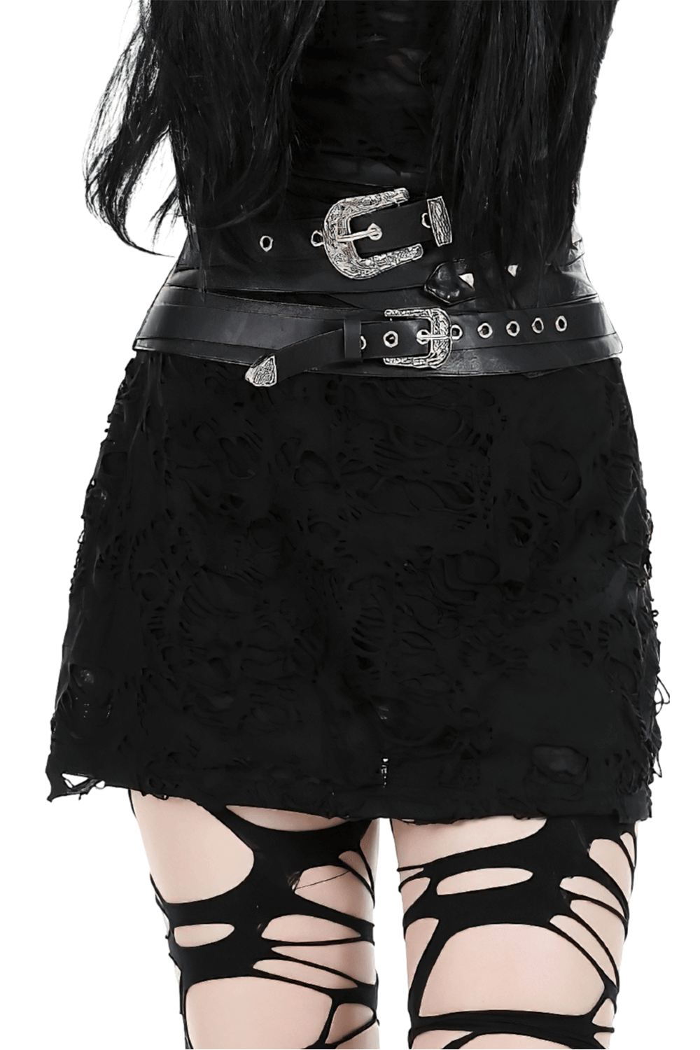 Punk Female PU Leather Corset Belt with Silver Buckles
