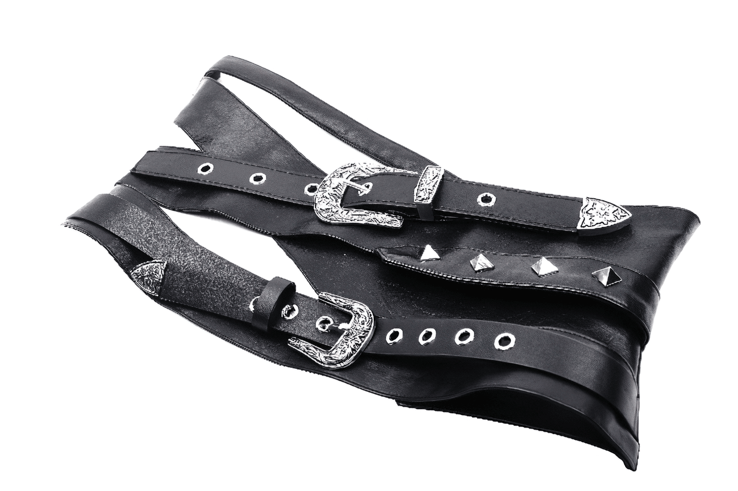 Punk Female PU Leather Corset Belt with Silver Buckles