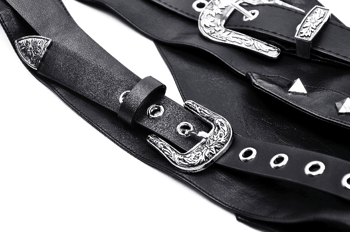 Punk Female PU Leather Corset Belt with Silver Buckles