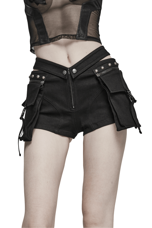 Punk Female Riveted Shorts with Detachable Cargo Pockets