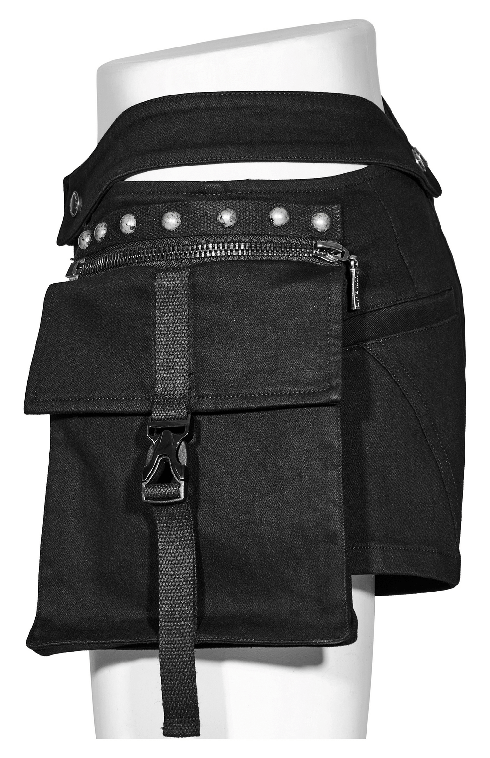Punk Female Riveted Shorts with Detachable Cargo Pockets