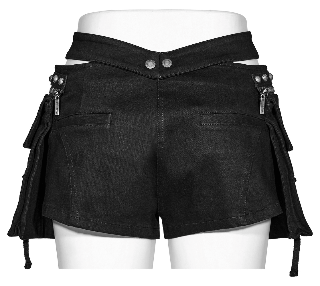 Punk Female Riveted Shorts with Detachable Cargo Pockets