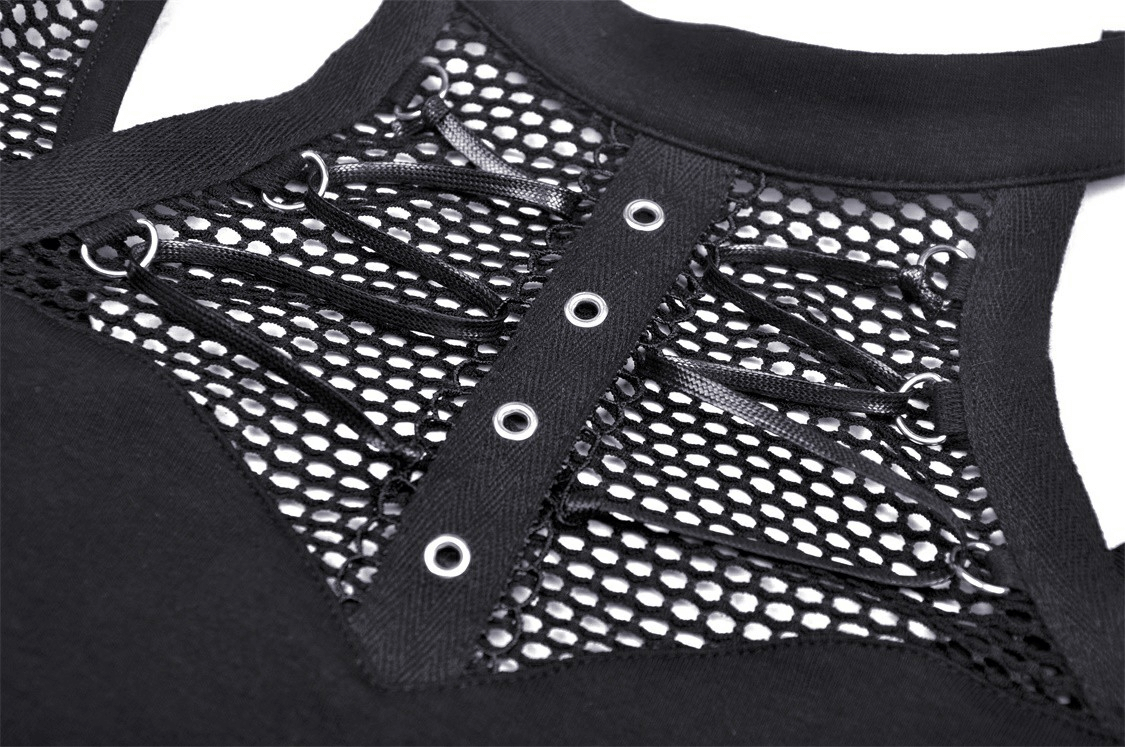 Punk Female Sleeveless Crop Top with Ribcage Mesh Detailing