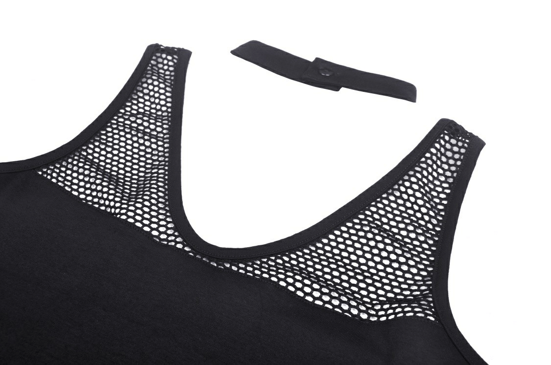 Punk Female Sleeveless Crop Top with Ribcage Mesh Detailing