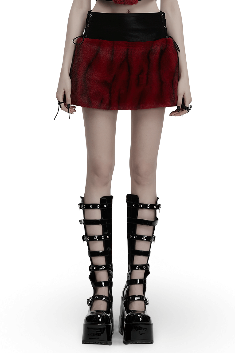 Punk Flame Tie-Dyed Faux Leather and Fur Skirt