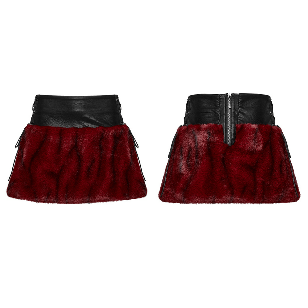 Punk Flame Tie-Dyed Faux Leather and Fur Skirt