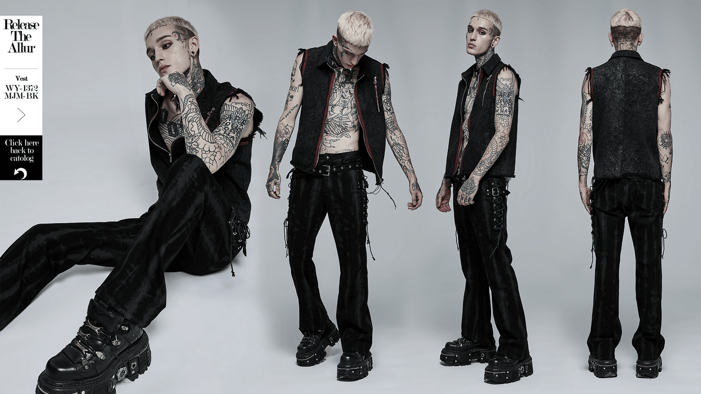 Punk Flare Trousers with Detachable Belt and Drawstrings